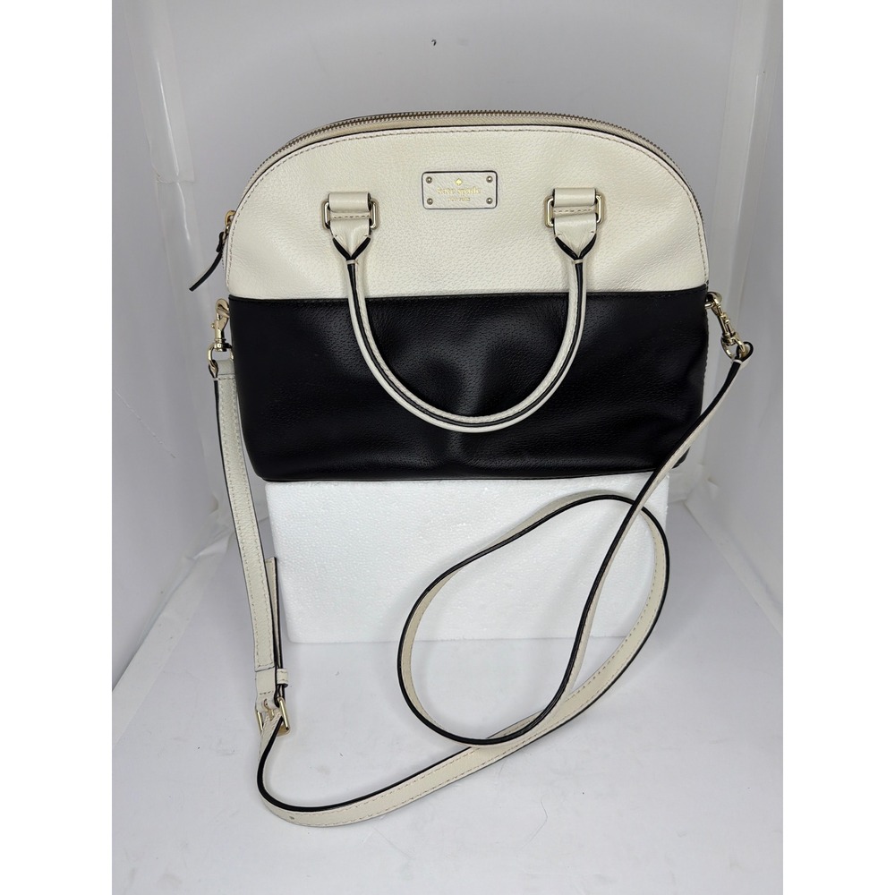 Kate Spade New York Colorblock Dome Satchel Bag Cream Black Pebbled Leather
